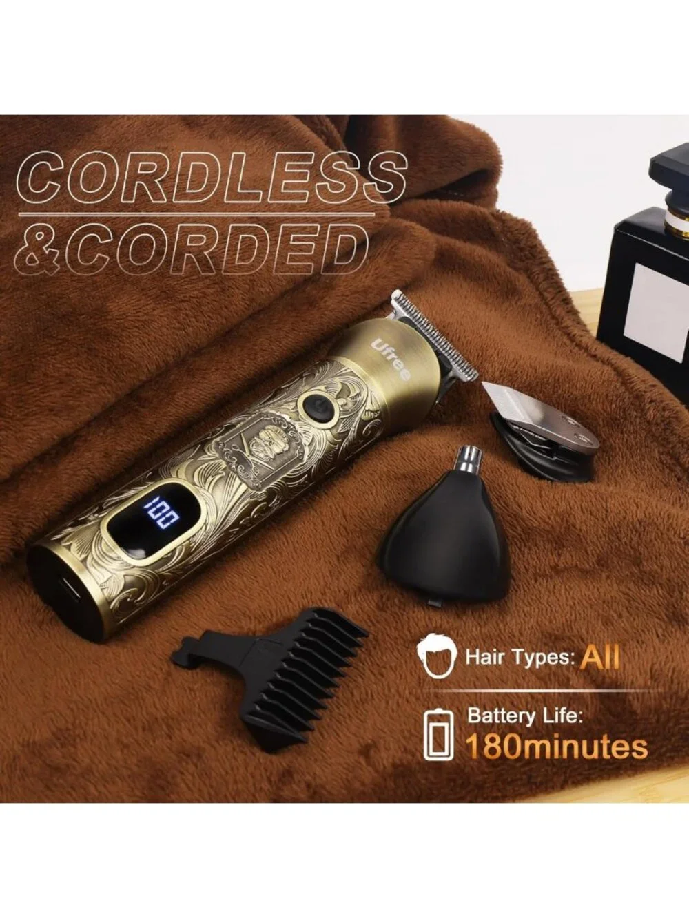 Cordless Hair Clippers & Beard Trimmer Grooming Kit, T-Blade, Adjustable Comb